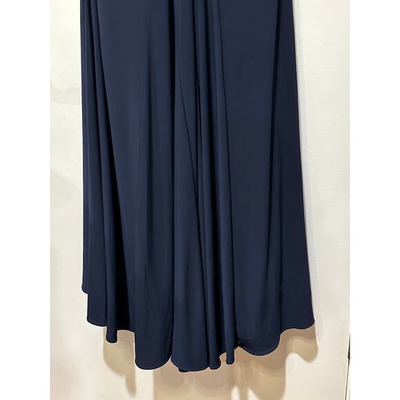Mac Duggal Beaded Cuff Drop Shoulder Faux Wrap Long Navy Gown Size 14 NWT #12231 - Picture 15 of 15